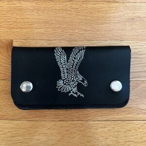 BLACK GENUINE LEATHER WALLET WITH PRINTED WHITE EAGLE